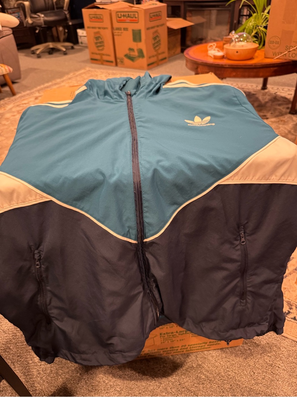 adidas Teal and Navy Colorblock Performance Jacket with Cream Piping